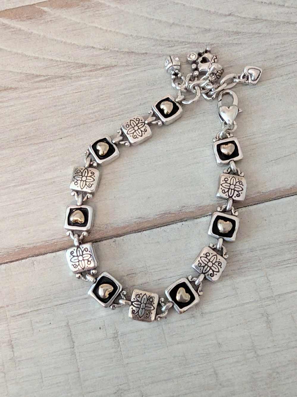 Brighton "Love Reigns" Hearts and Flowers Charm Link Bracelet